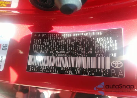 2014 Toyota Corolla Le из США, поврежденный, VIN 5YFBURHE6EP132677